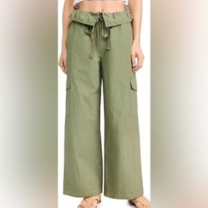 Stateside Fine Poplin Foldover Cargo Pants Green Elastic Drawstring Size XS